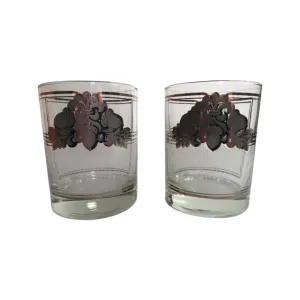 Georges Briard Signed Mid-Century Silver Acorn Double Old Fashion Glasses (Set of 2)