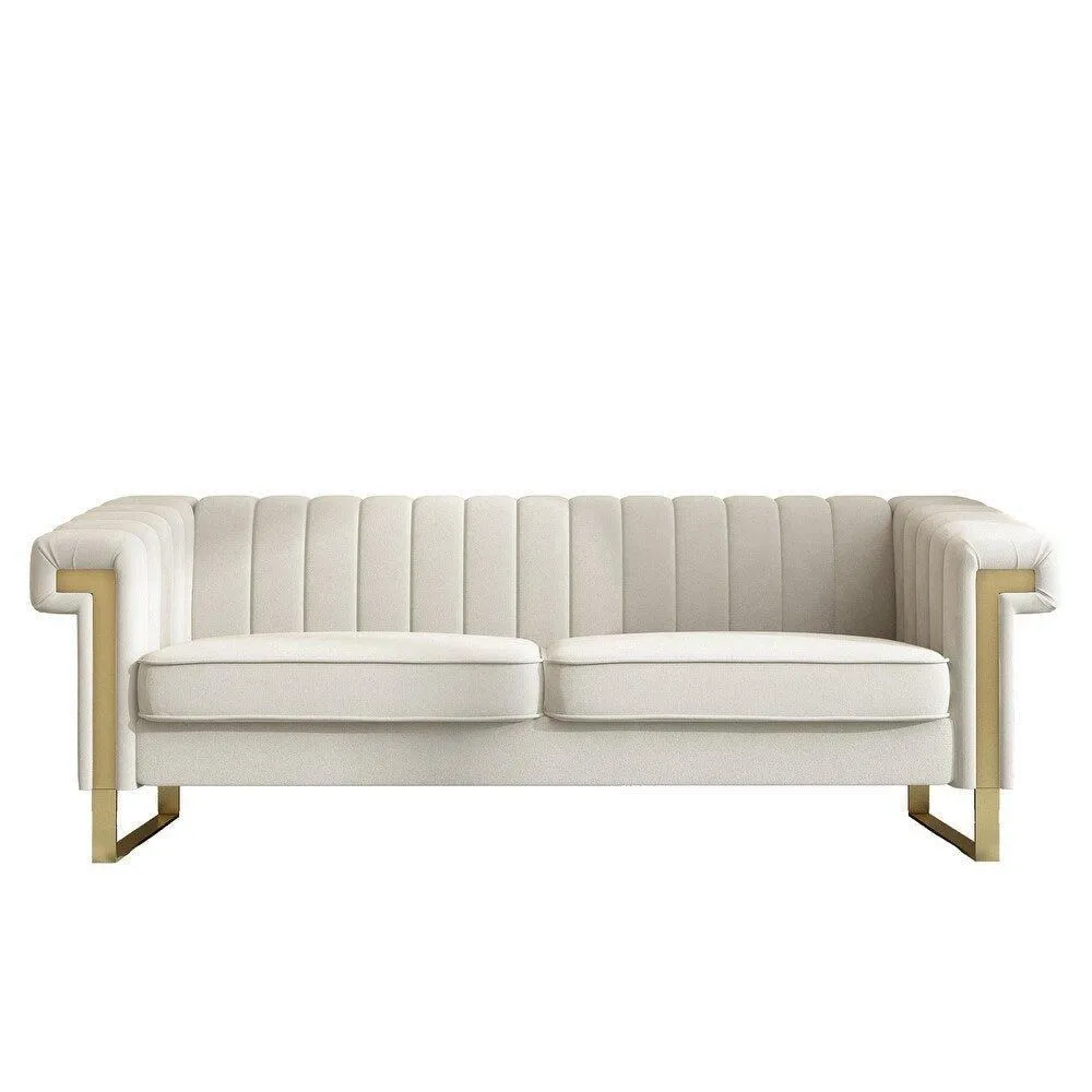 Glam Sofa Set in Beige With Golden SS Frame