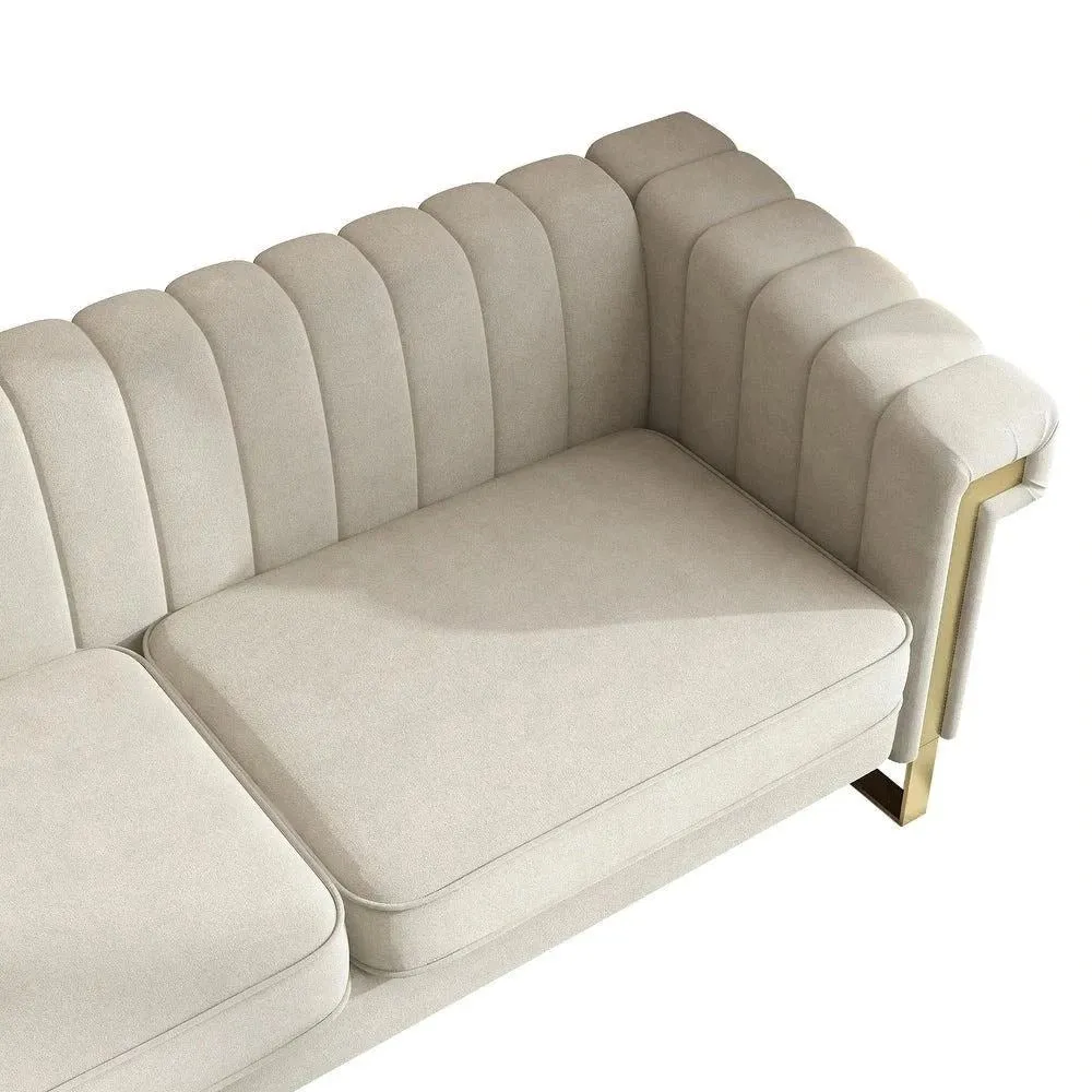 Glam Sofa Set in Beige With Golden SS Frame