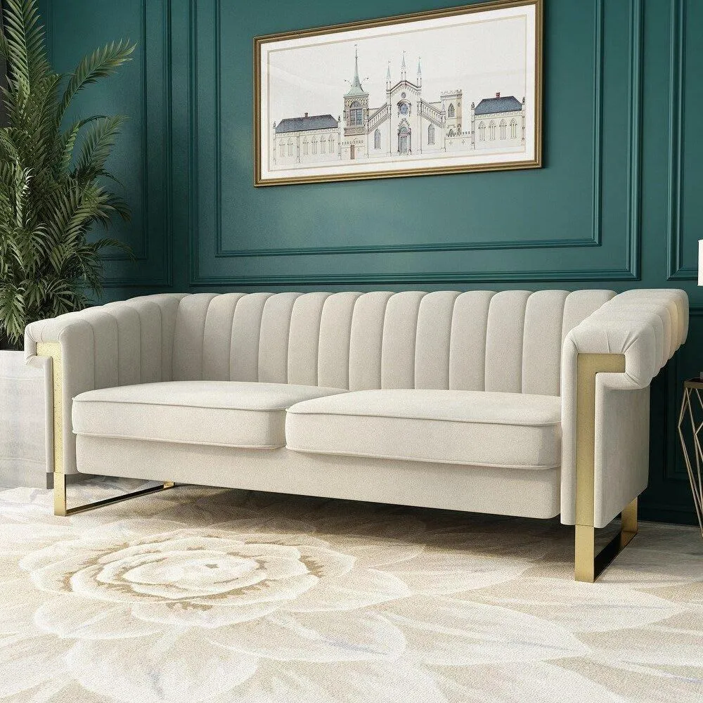 Glam Sofa Set in Beige With Golden SS Frame