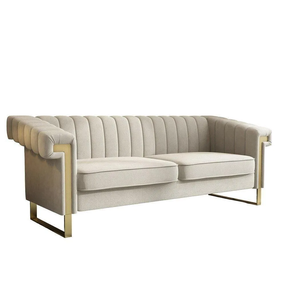 Glam Sofa Set in Beige With Golden SS Frame