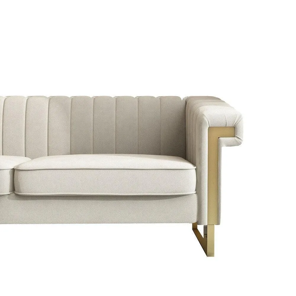 Glam Sofa Set in Beige With Golden SS Frame