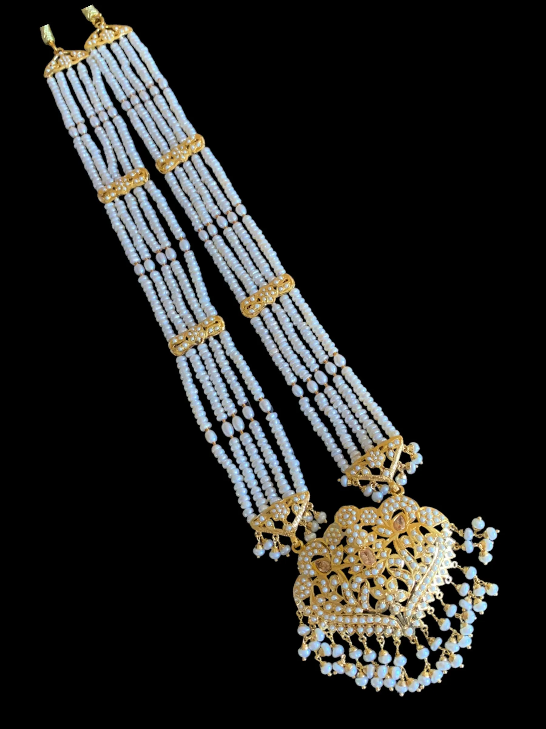 Gold plated silver rani haar in fresh water pearls ( READY TO SHIP)