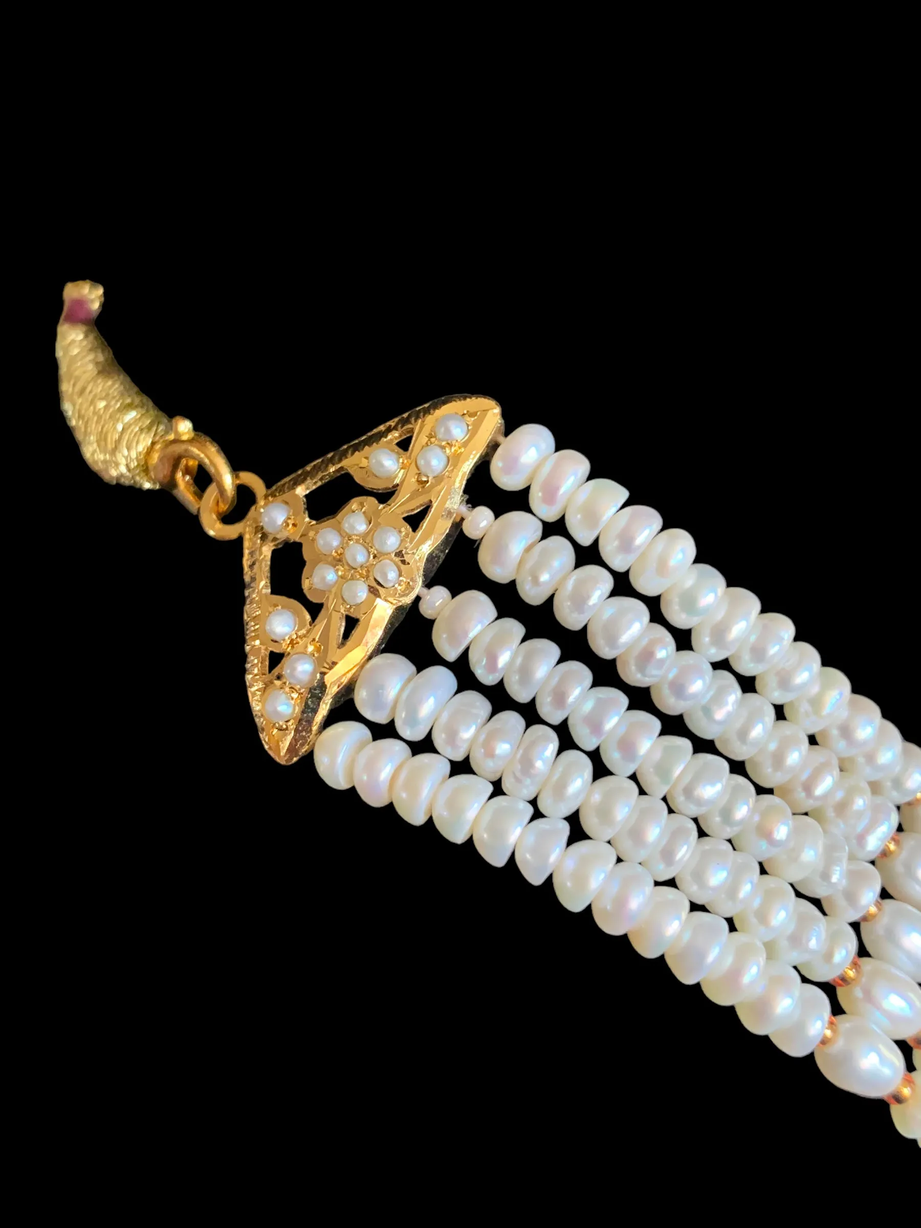 Gold plated silver rani haar in fresh water pearls ( READY TO SHIP)