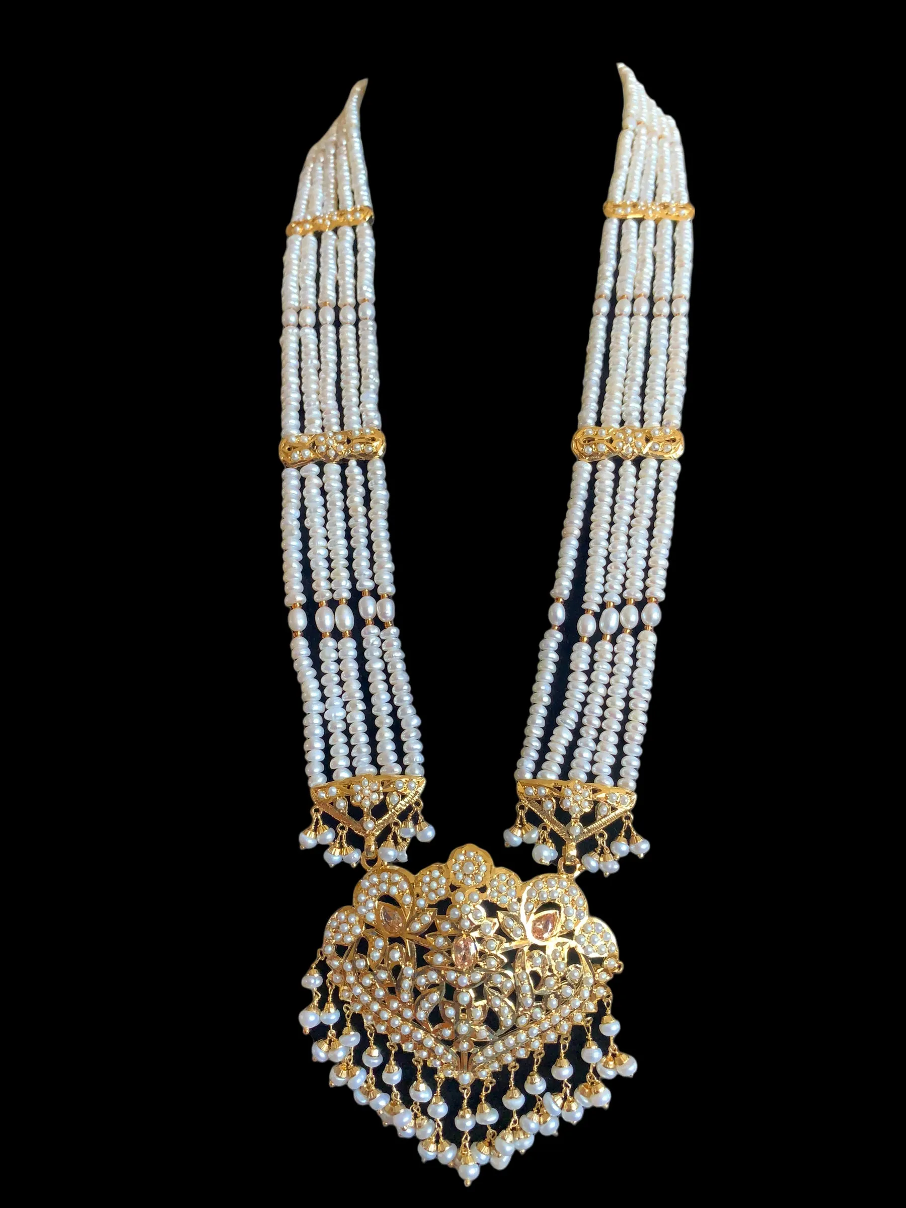 Gold plated silver rani haar in fresh water pearls ( READY TO SHIP)