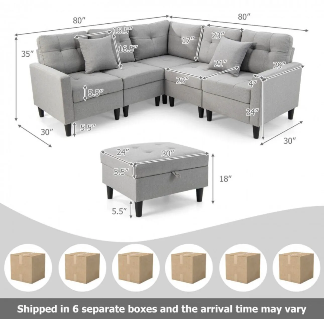 Gorgeous Heavy Duty Relaxing L-Shaped Sectional Corner Sofa Couch Set With Storage Ottoman | Wide Armrest | Thick Cushions | Tufted Design