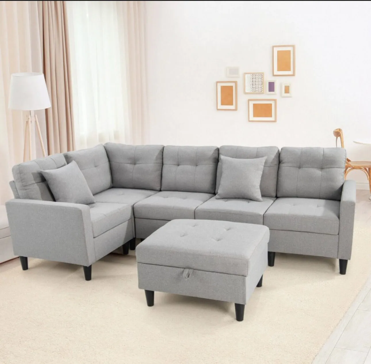 Gorgeous Heavy Duty Relaxing L-Shaped Sectional Corner Sofa Couch Set With Storage Ottoman | Wide Armrest | Thick Cushions | Tufted Design