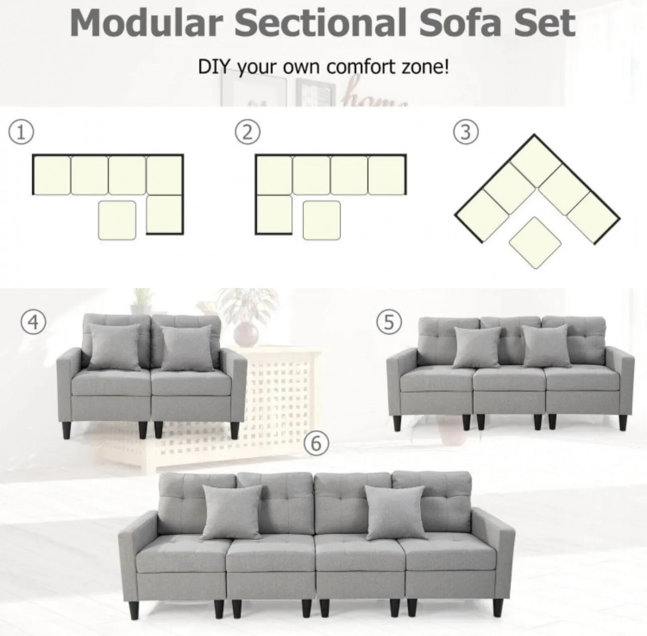 Gorgeous Heavy Duty Relaxing L-Shaped Sectional Corner Sofa Couch Set With Storage Ottoman | Wide Armrest | Thick Cushions | Tufted Design