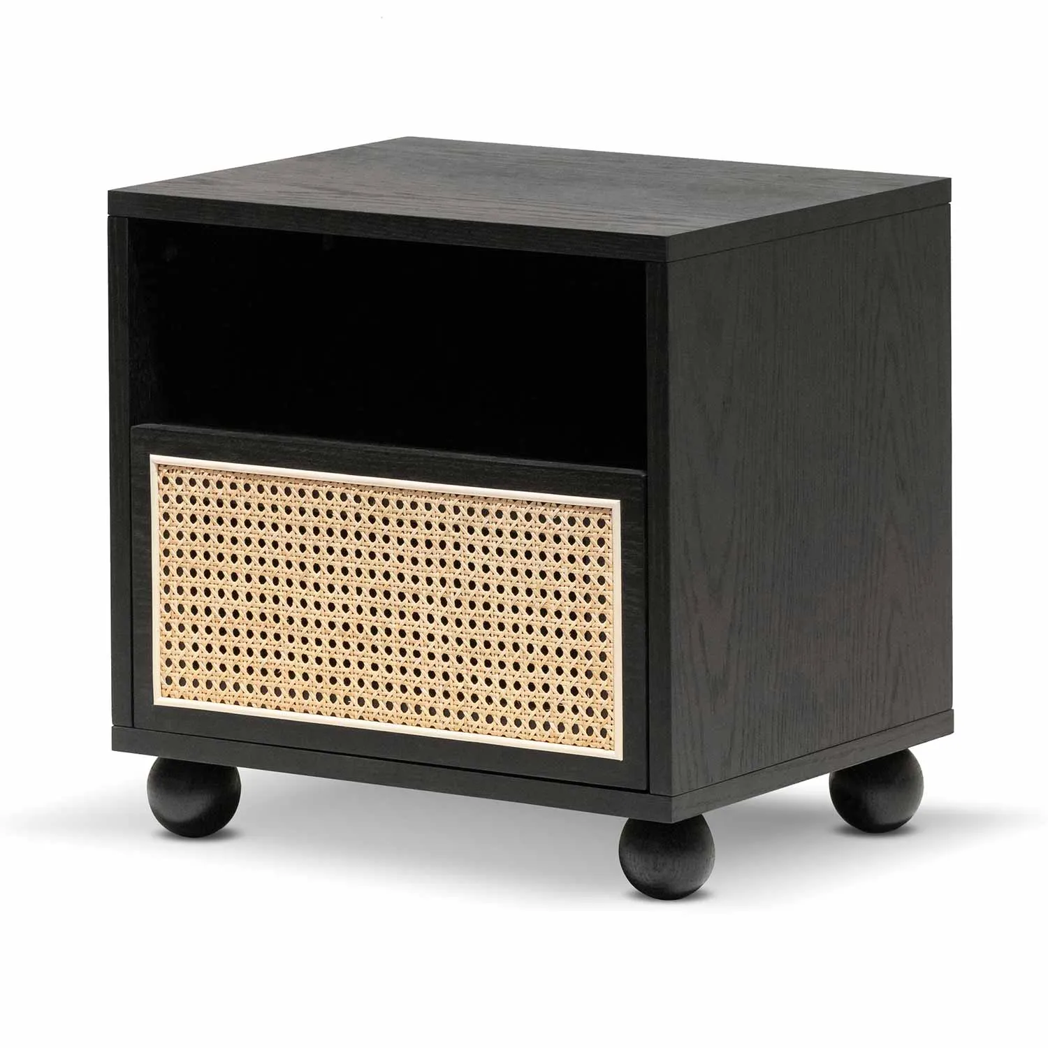 Haley Wooden Side Table with Rattan Front - Black