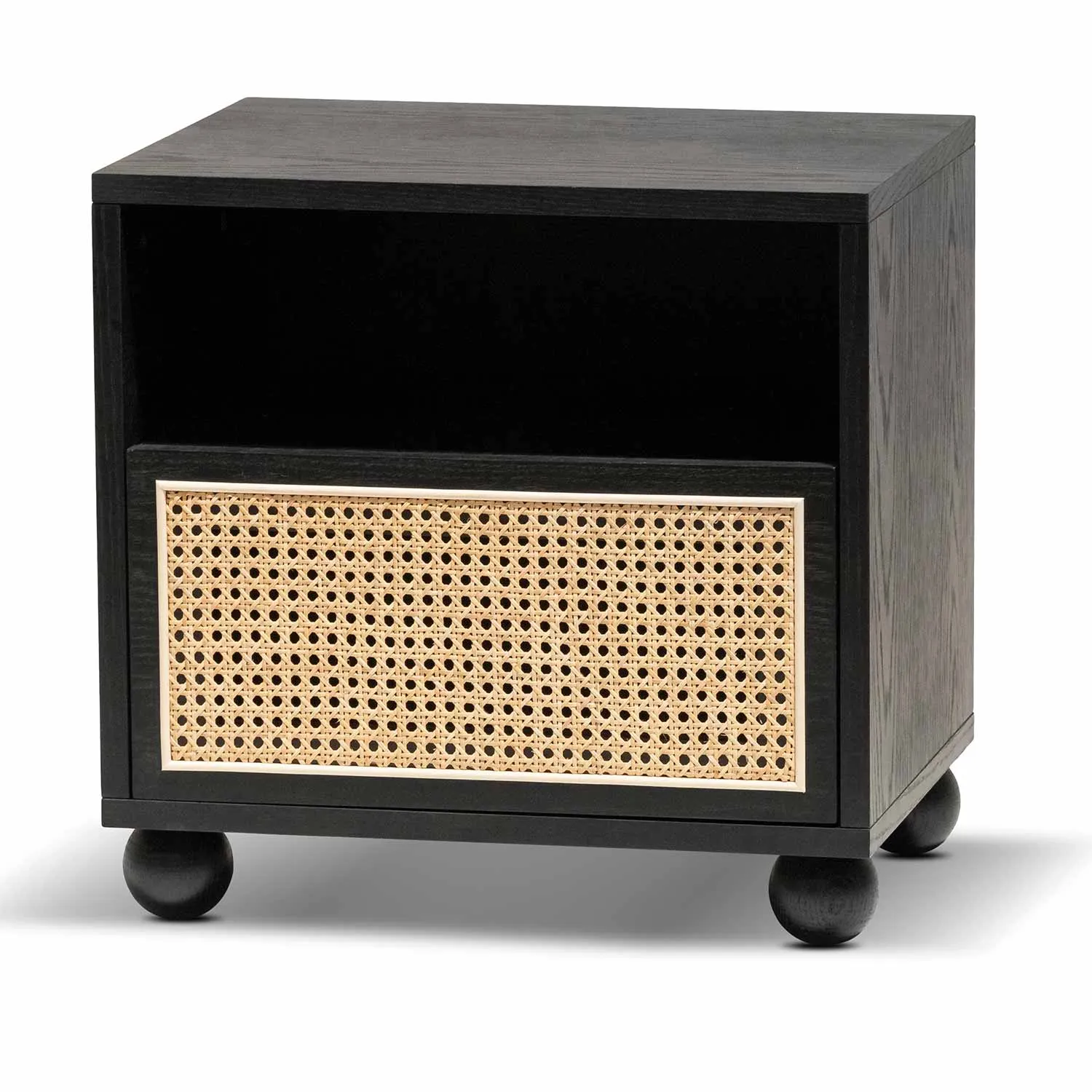 Haley Wooden Side Table with Rattan Front - Black