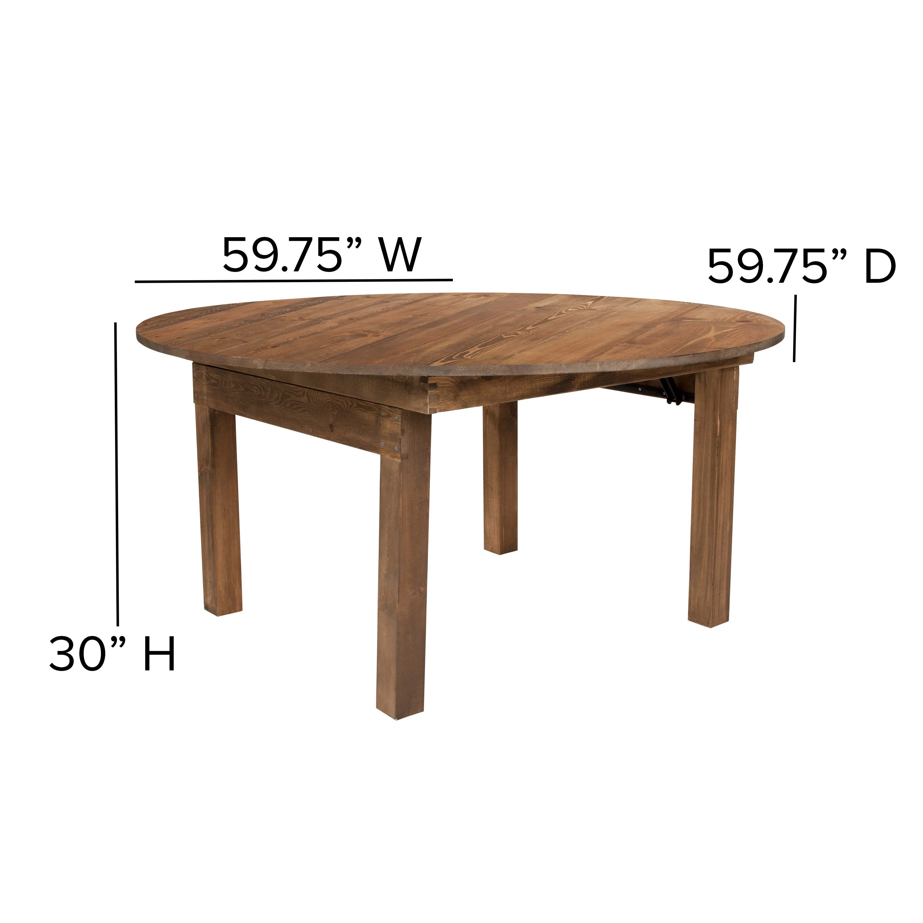 HERCULES Series 60" Round Solid Pine Folding Farm Dining Table Set with 4 Cross Back Chairs and Cushions