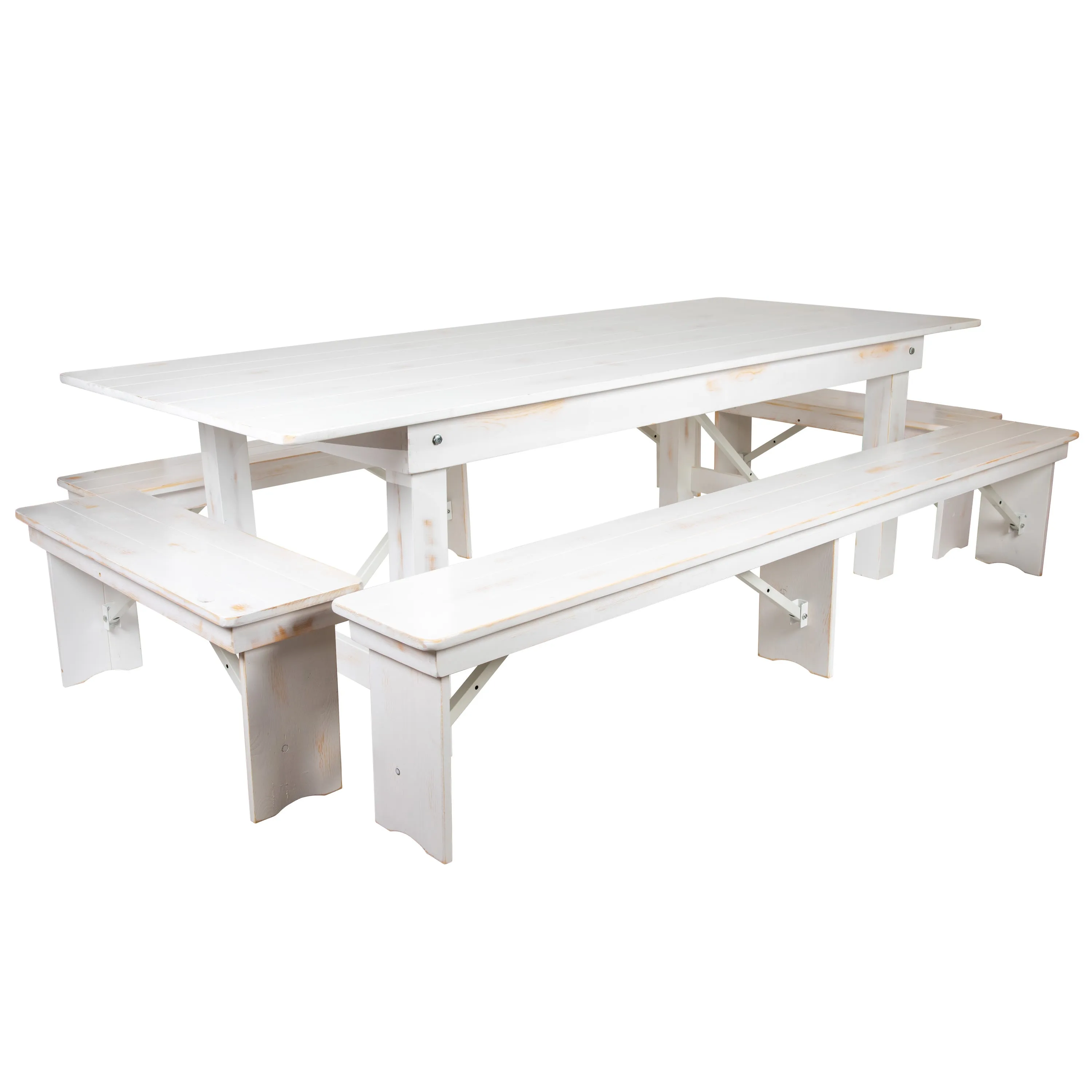 HERCULES Series 8' x 40'' Folding Farm Table and Four Bench Set