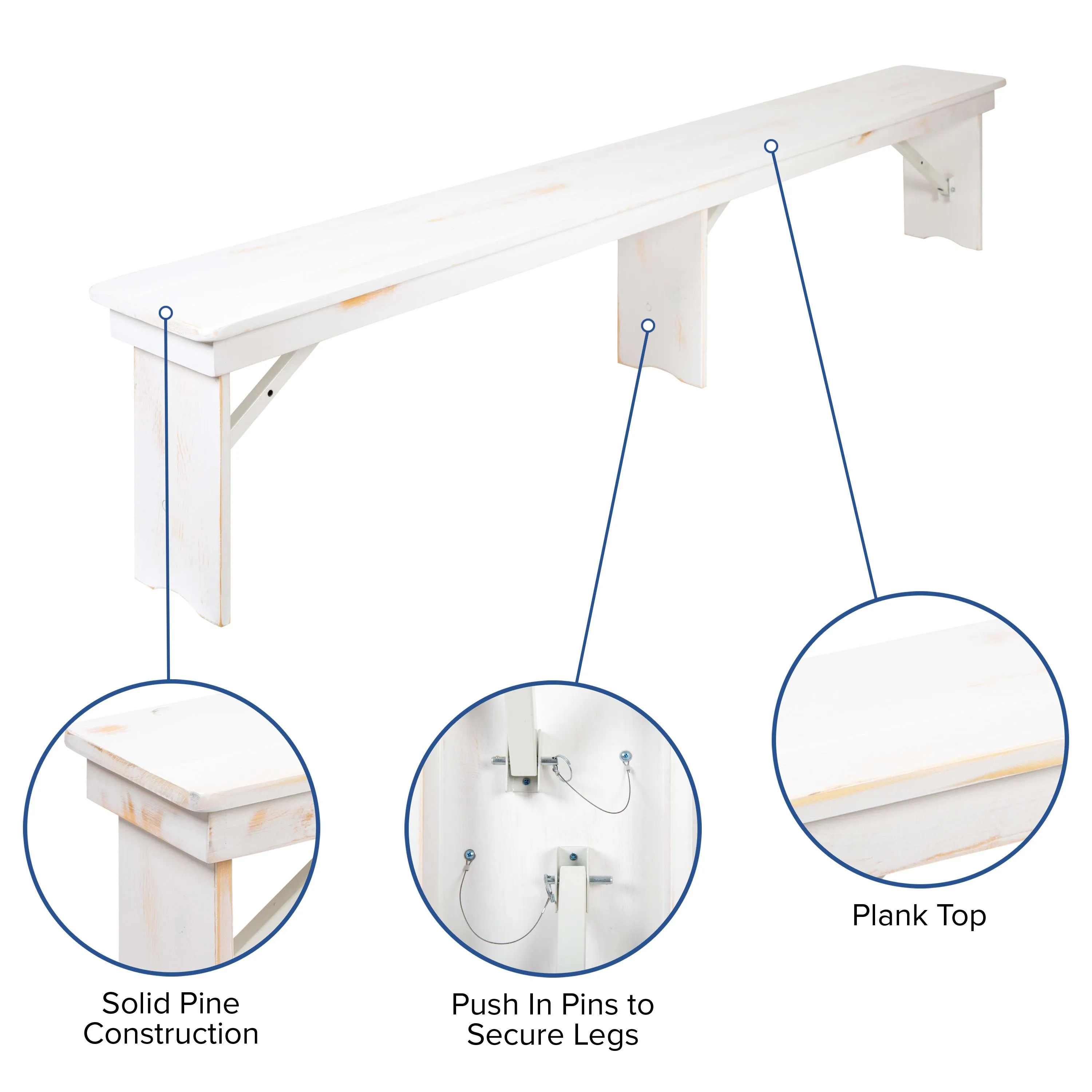 HERCULES Series 8' x 40'' Folding Farm Table and Four Bench Set