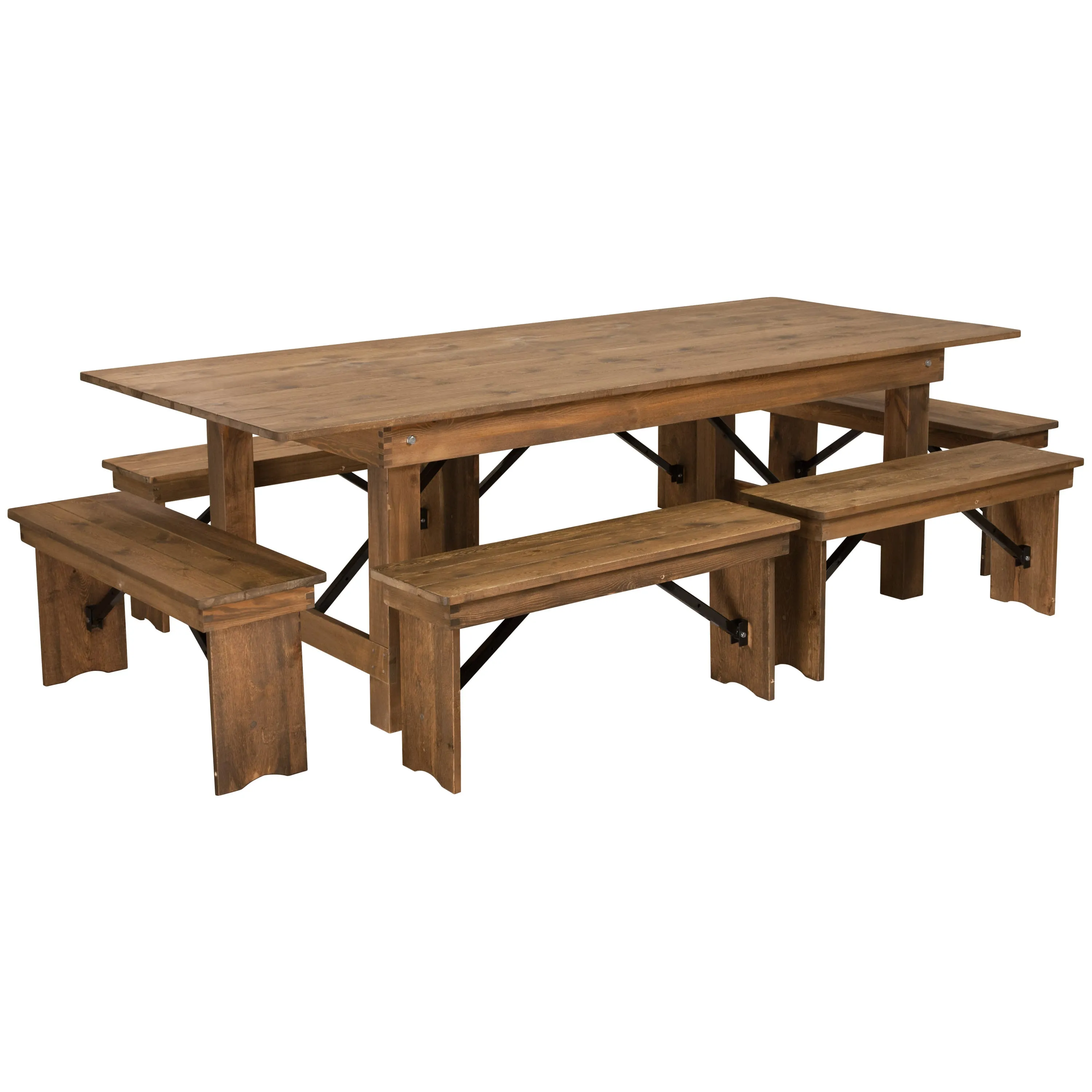 HERCULES Series 8' x 40" Folding Farm Table and Six Bench Set