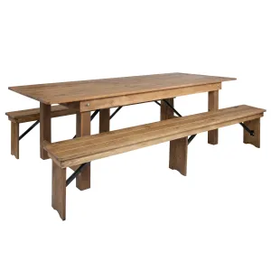 HERCULES Series 8' x 40" Folding Farm Table and Two Bench Set