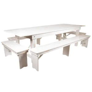 HERCULES Series 9' x 40" Folding Farm Table and Four Bench Set