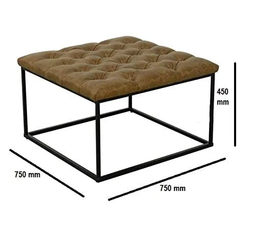 Indian Decor. 38385 Classic Square Tufted Compact Coffee Table Ottoman, (700 mm x 700 mm x 450 mm) / Center Table/Side Table/End Table - Brown Cushion