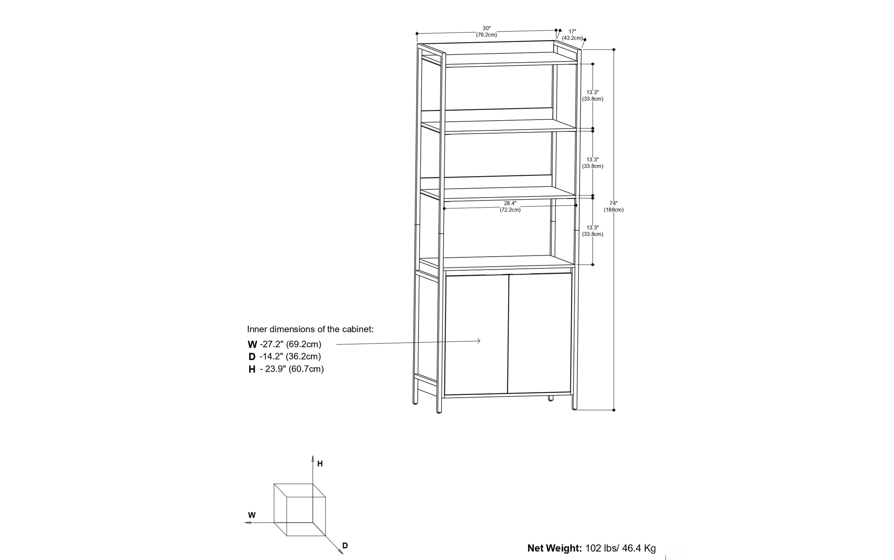 Kelsey Large Bookshelf with Cabinet