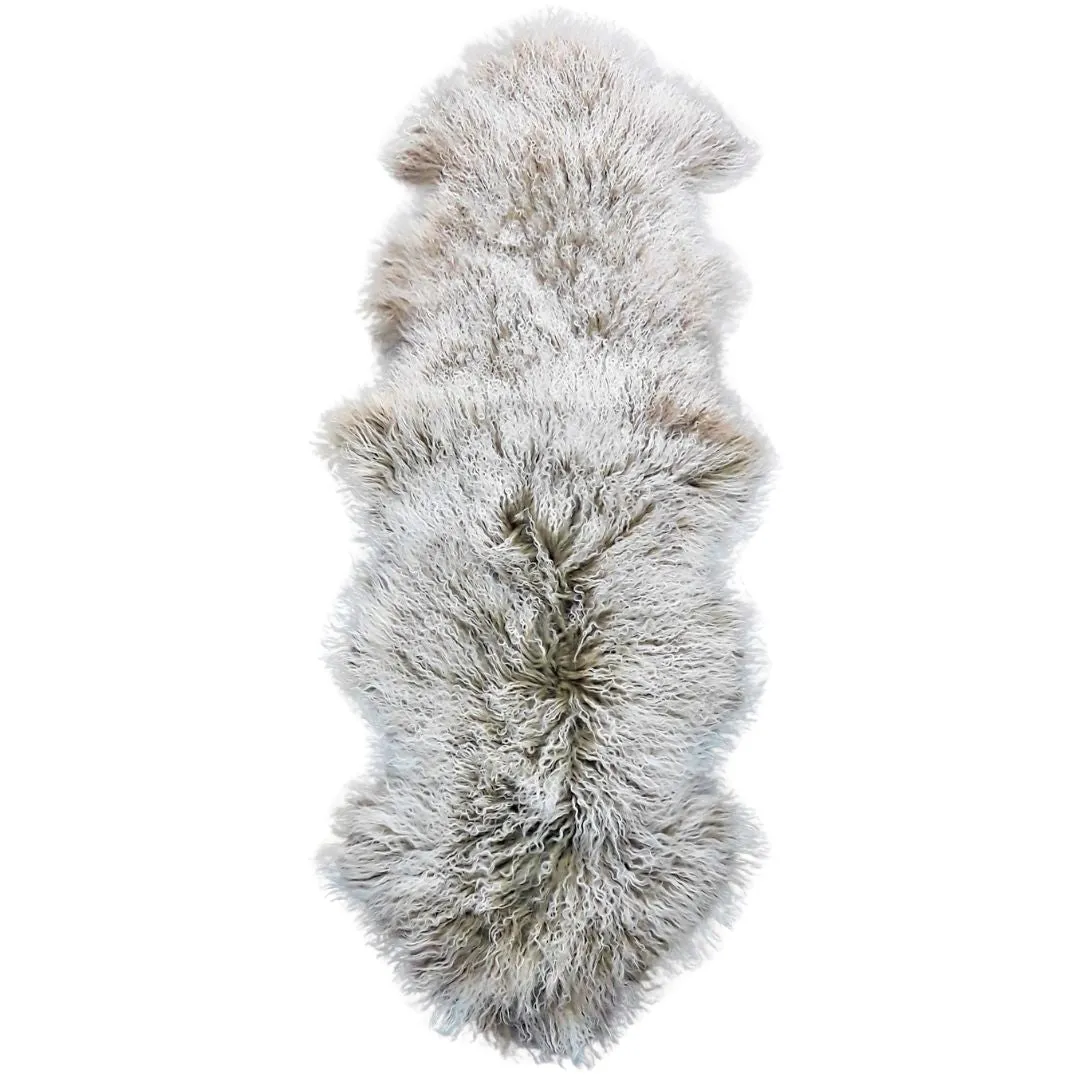 Kinsley Tibetan Lamb Hide in Beige with white tip - Double