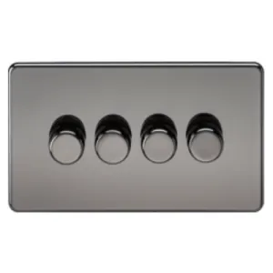 Knightsbridge Screwless 10A 4 Gang 2 Way LED Dimmer Black Nickel