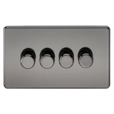 Knightsbridge Screwless 10A 4 Gang 2 Way LED Dimmer Black Nickel