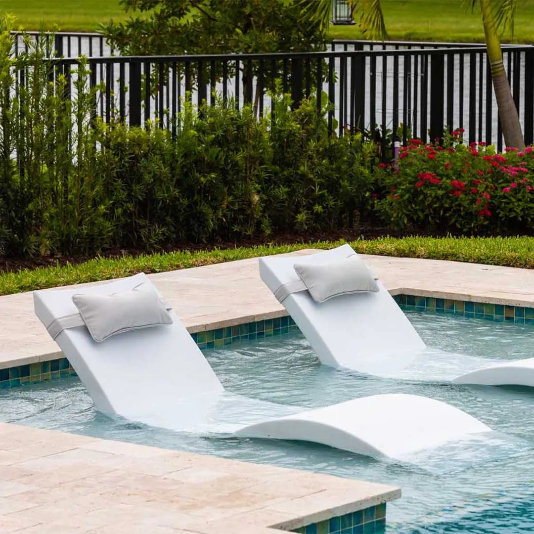 Ledge Lounger Outdoor Escape Bundle - In-Pool & Patio Furniture (2 Signature Chaise Loungers & 2 Headrest Pillows)