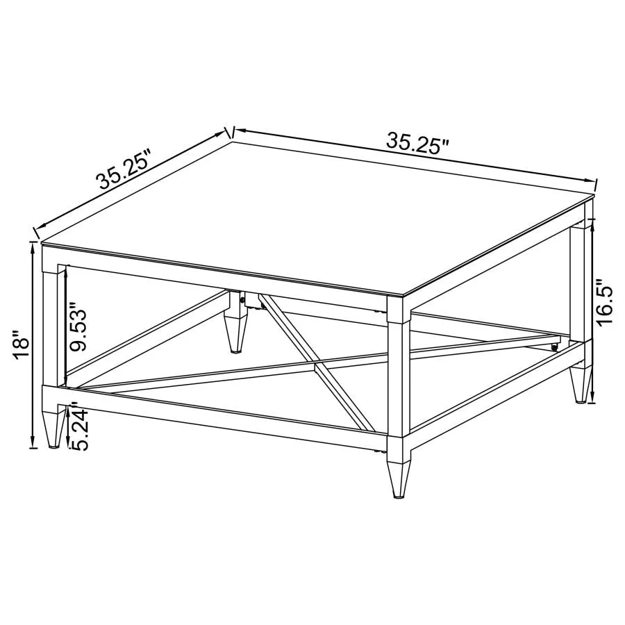 Lindley Square Coffee Table with Acrylic Legs and Tempered Mirror Top Chrome