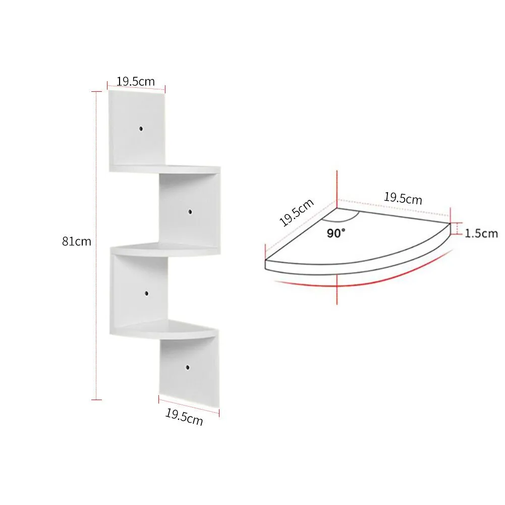 Living Room White Corner Shelves Wall Mounted Zigzag Floating Shelves