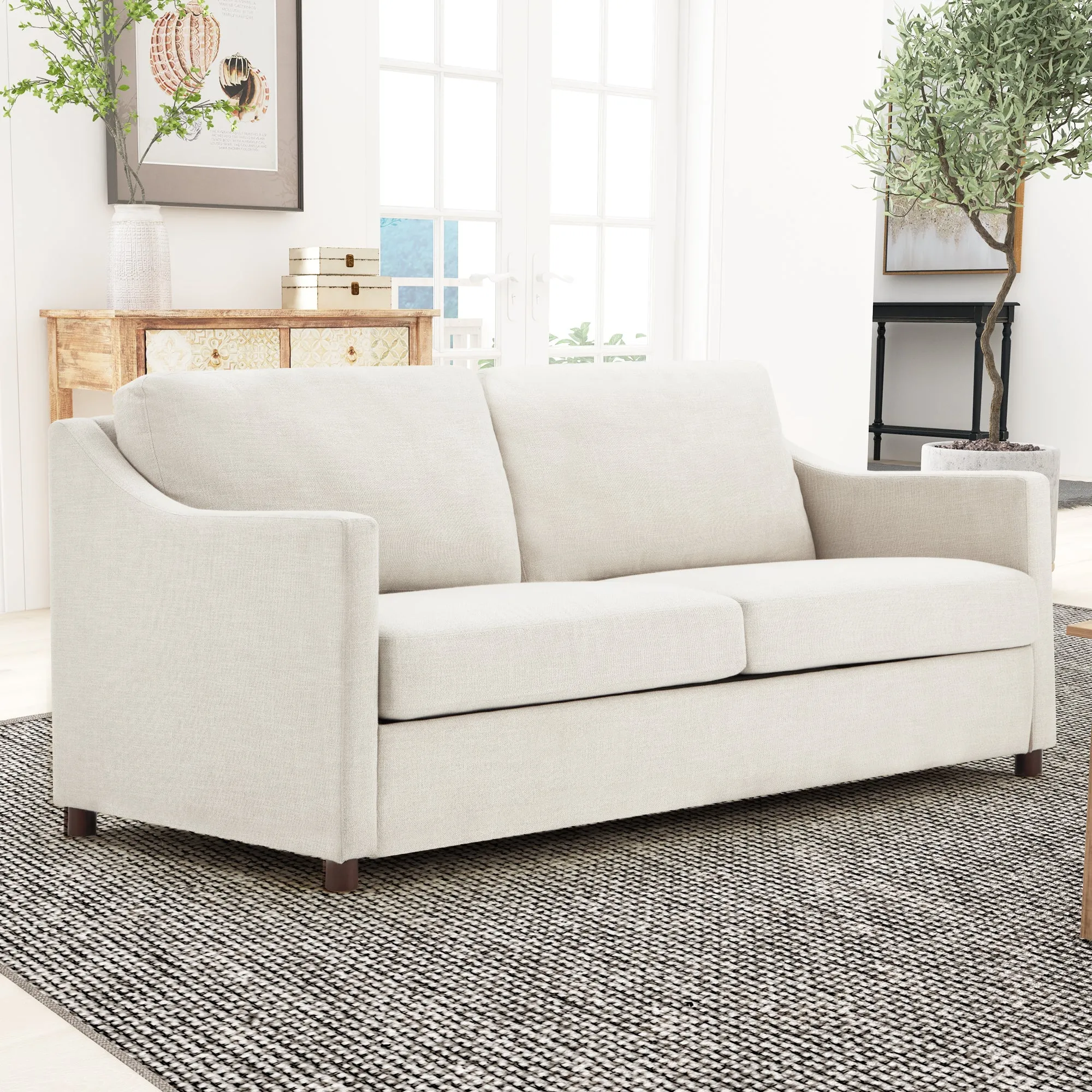 Loveseat Sofa, Upholstered Couch with Removable Cover for Living Room, Beige