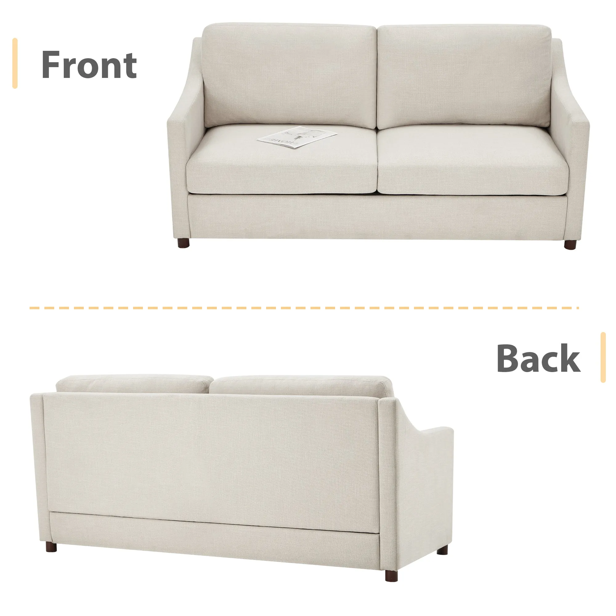 Loveseat Sofa, Upholstered Couch with Removable Cover for Living Room, Beige