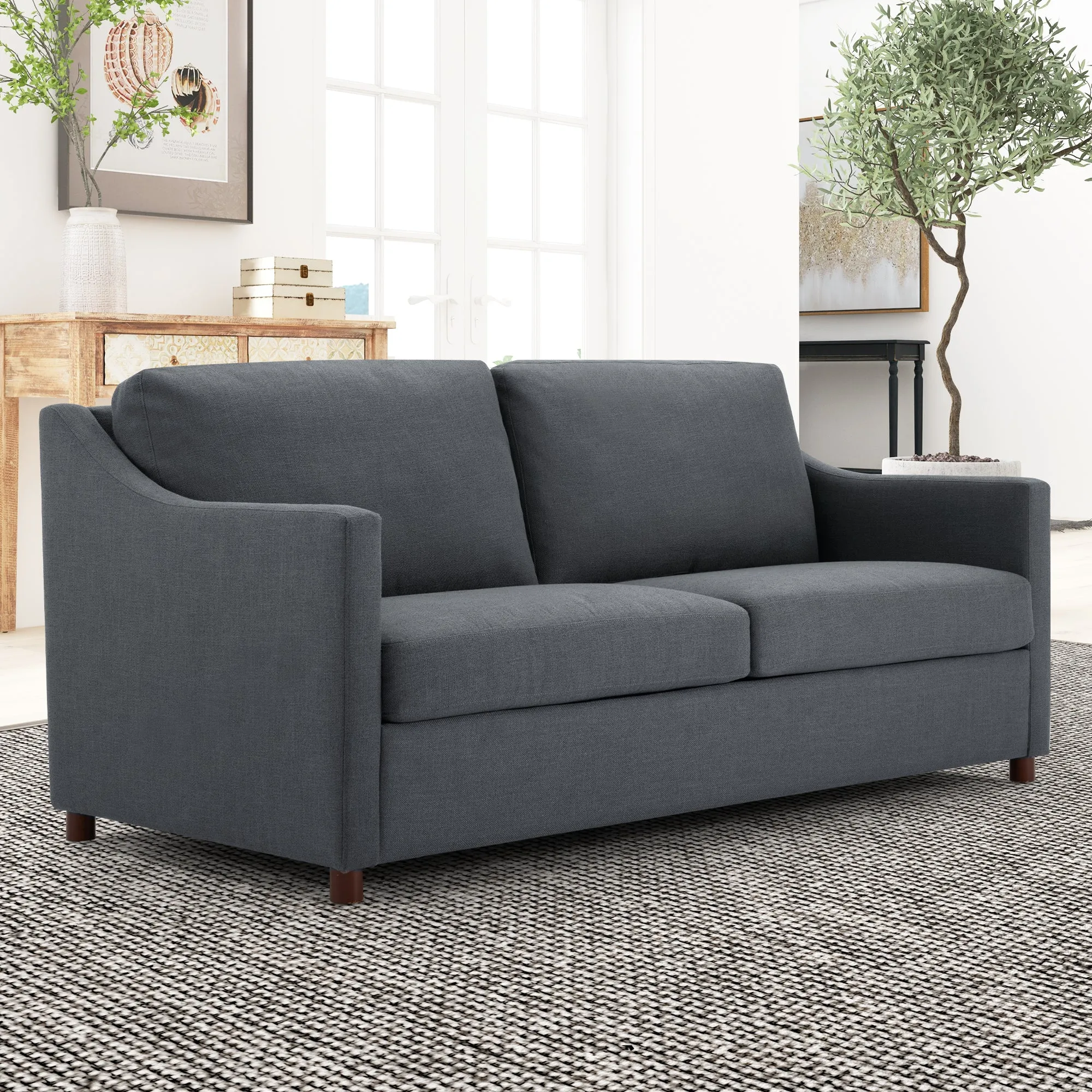 Loveseat Sofa, Upholstered Couch with Removable Cover for Living Room, Gray