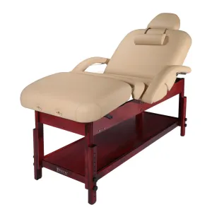 Master Massage 76cm Claudia Stationary Massage Table Spa Salon Beauty Bed with Pneumatic Tilting Backrest and Leg Rest, MC Cream with Mahogany Legs