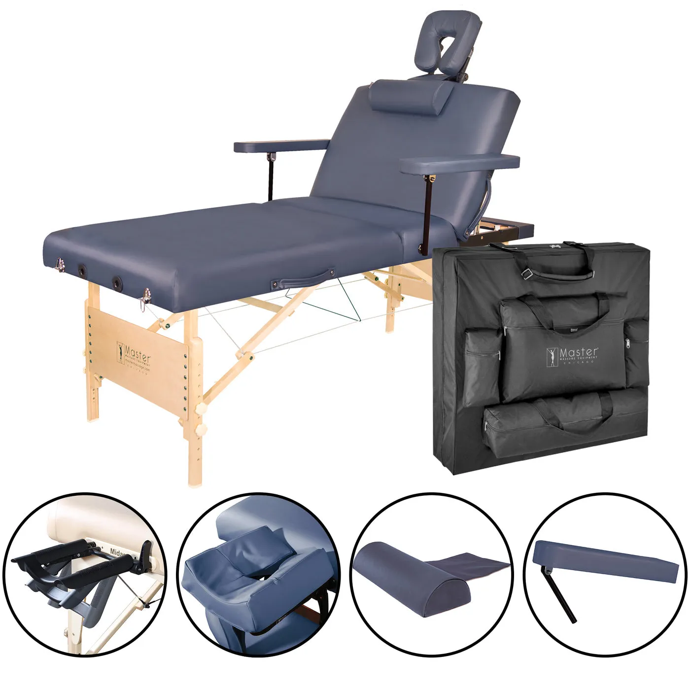 Master Massage 76cm CORONADO SALON Portable Massage Table Package with Lift Back Action & a Stout 7.6cm of Our High-density Multi-Layer Small Cell Foam! (Royal Blue Colour)