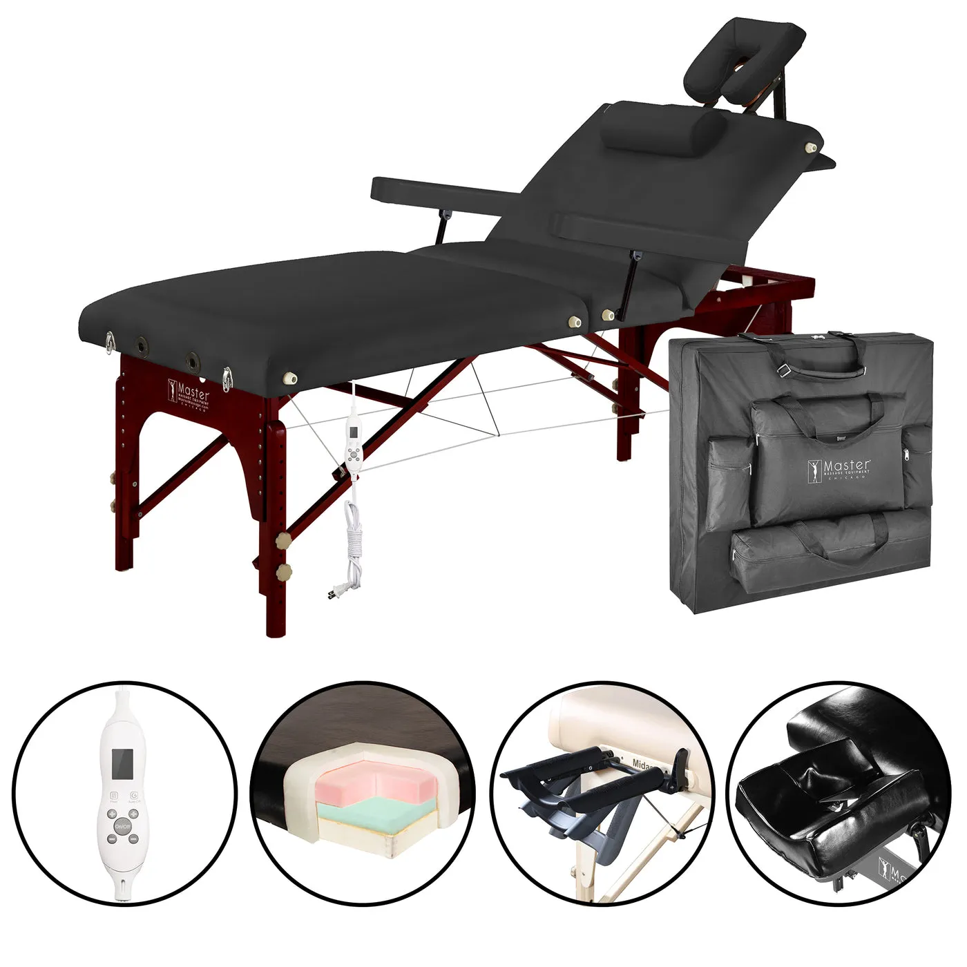 Master Massage 76cm Montclair Salon Therma-Top- Ultimate Massage Table and Package, Has All the Bells & Whistles! (Black Color, UK plug)