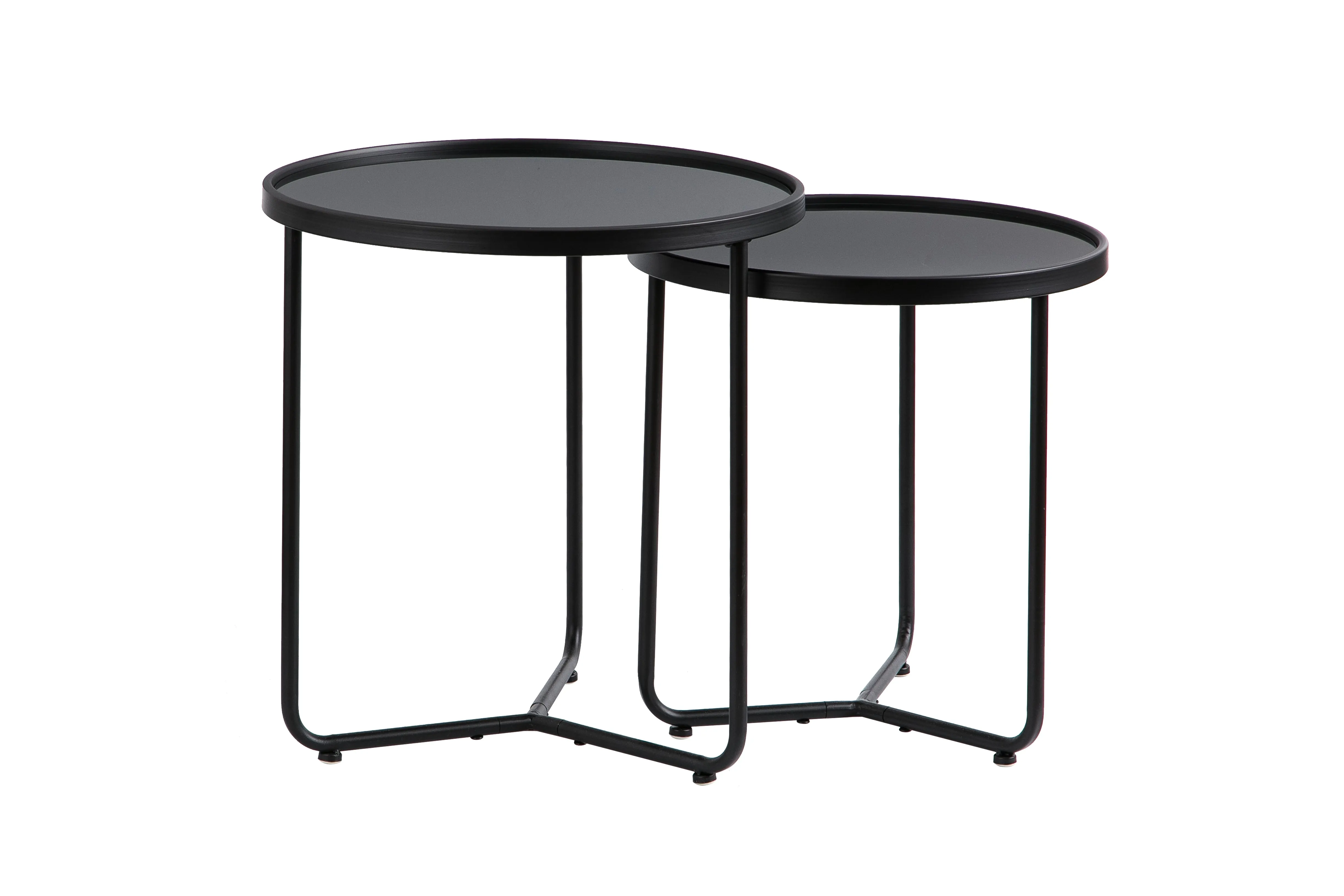 Messina Set of 2 Round Nesting Tables/Side Tables,Black/Black