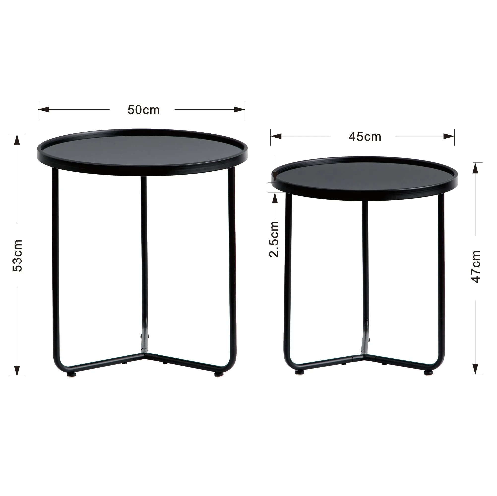 Messina Set of 2 Round Nesting Tables/Side Tables,Black/Black