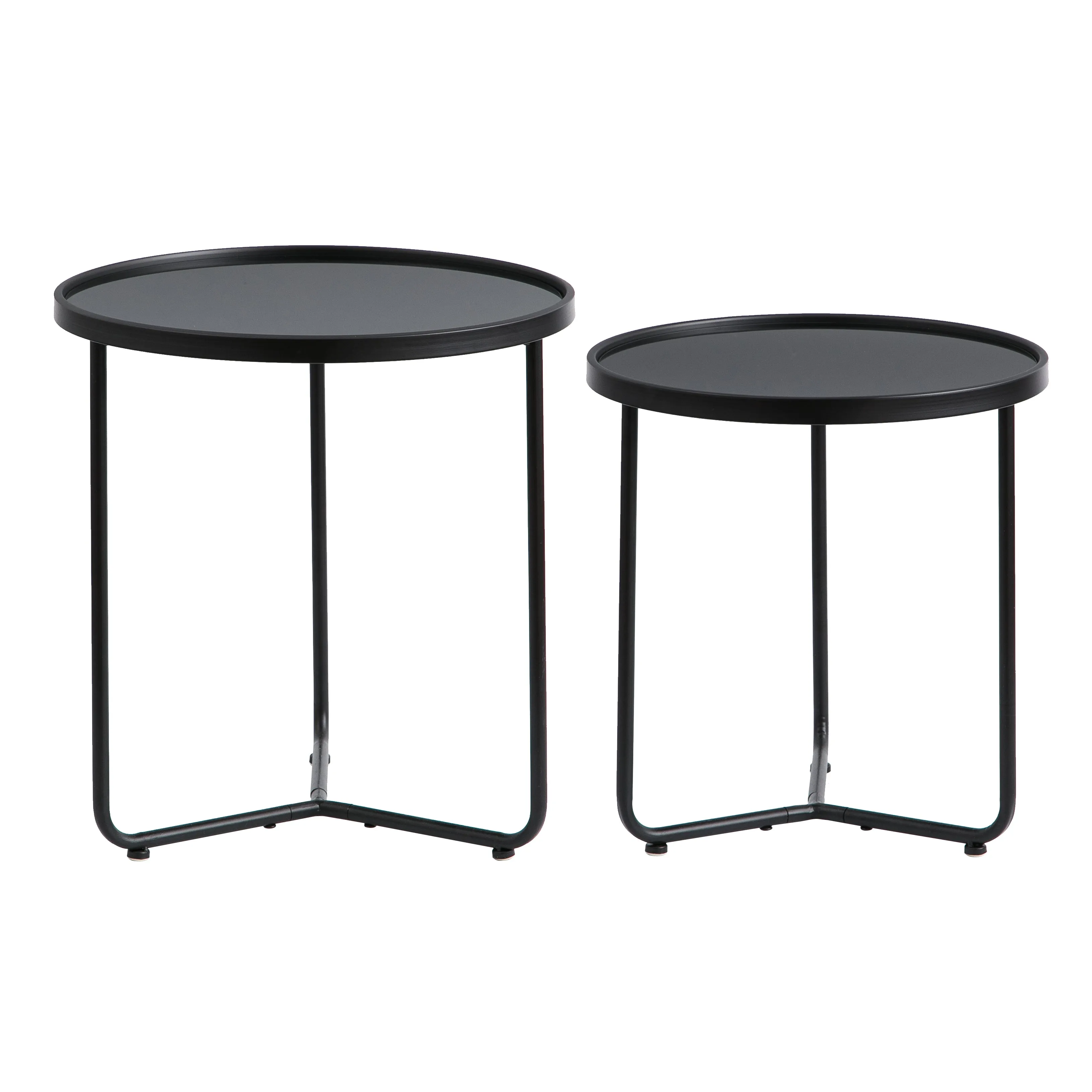 Messina Set of 2 Round Nesting Tables/Side Tables,Black/Black