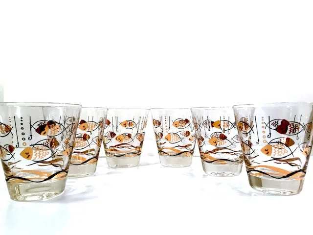 Mid-Century Here Fishy Fishy Double Old Fashion Glasses (Set of 6)