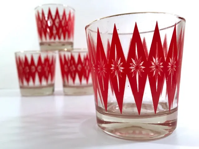 Mid-Century Red Starburst Glasses (Set of 4)