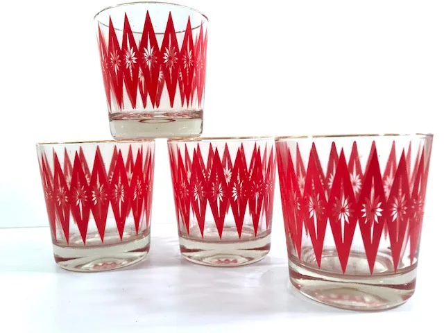 Mid-Century Red Starburst Glasses (Set of 4)