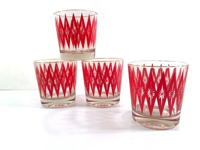 Mid-Century Red Starburst Glasses (Set of 4)