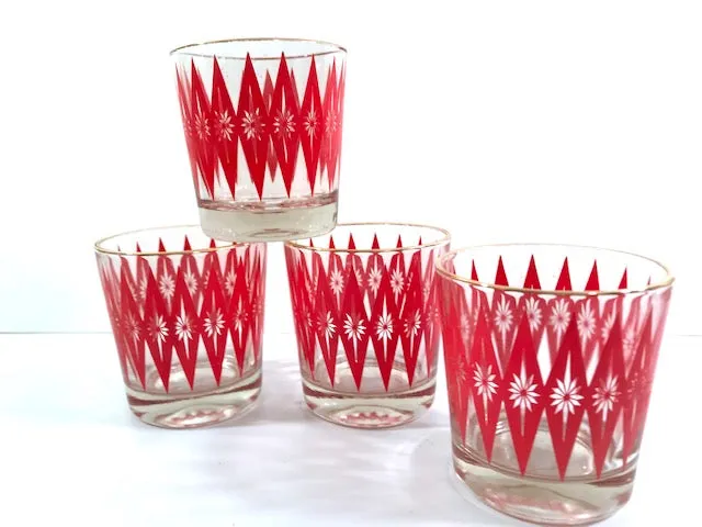 Mid-Century Red Starburst Glasses (Set of 4)