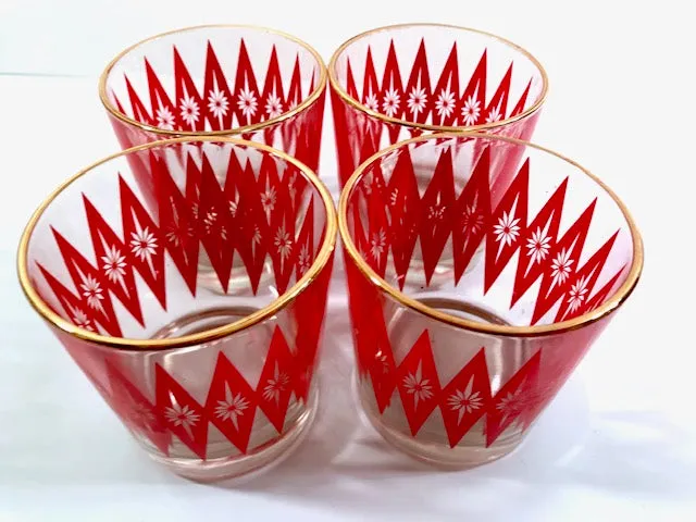 Mid-Century Red Starburst Glasses (Set of 4)