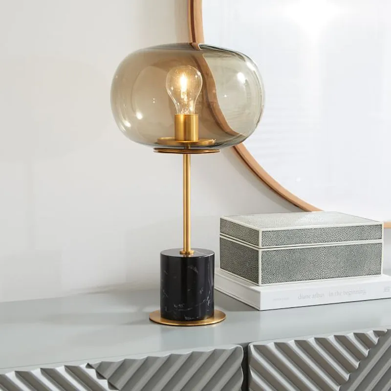 Modern White Marble Table Lamp With Gold Trim