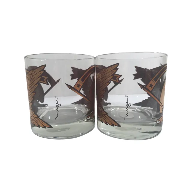 Morgan Signed Mid-Century Golden Eagle Glasses (Set of 5)