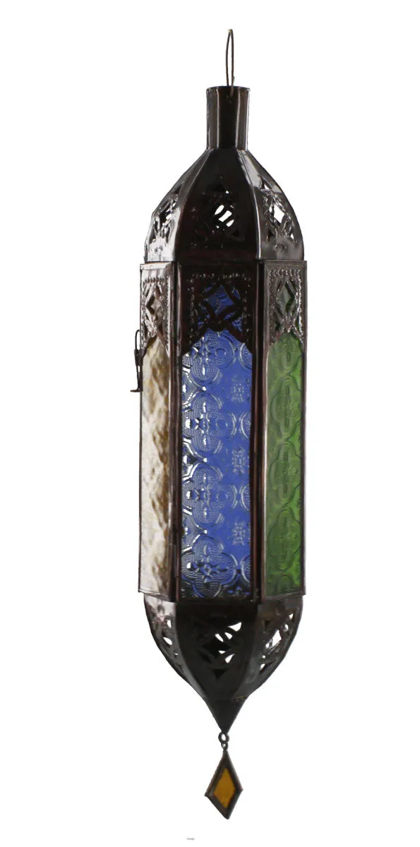 Moroccan Lamp Tall Multi-Colour Glass 15 Inch High