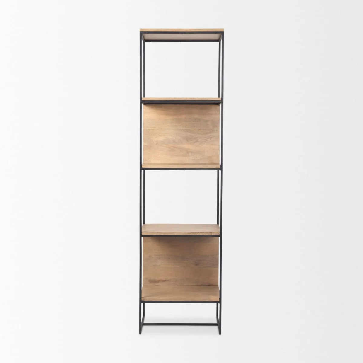 Morris 4 Tier Shelving Unit Brown Wood | Black Metal