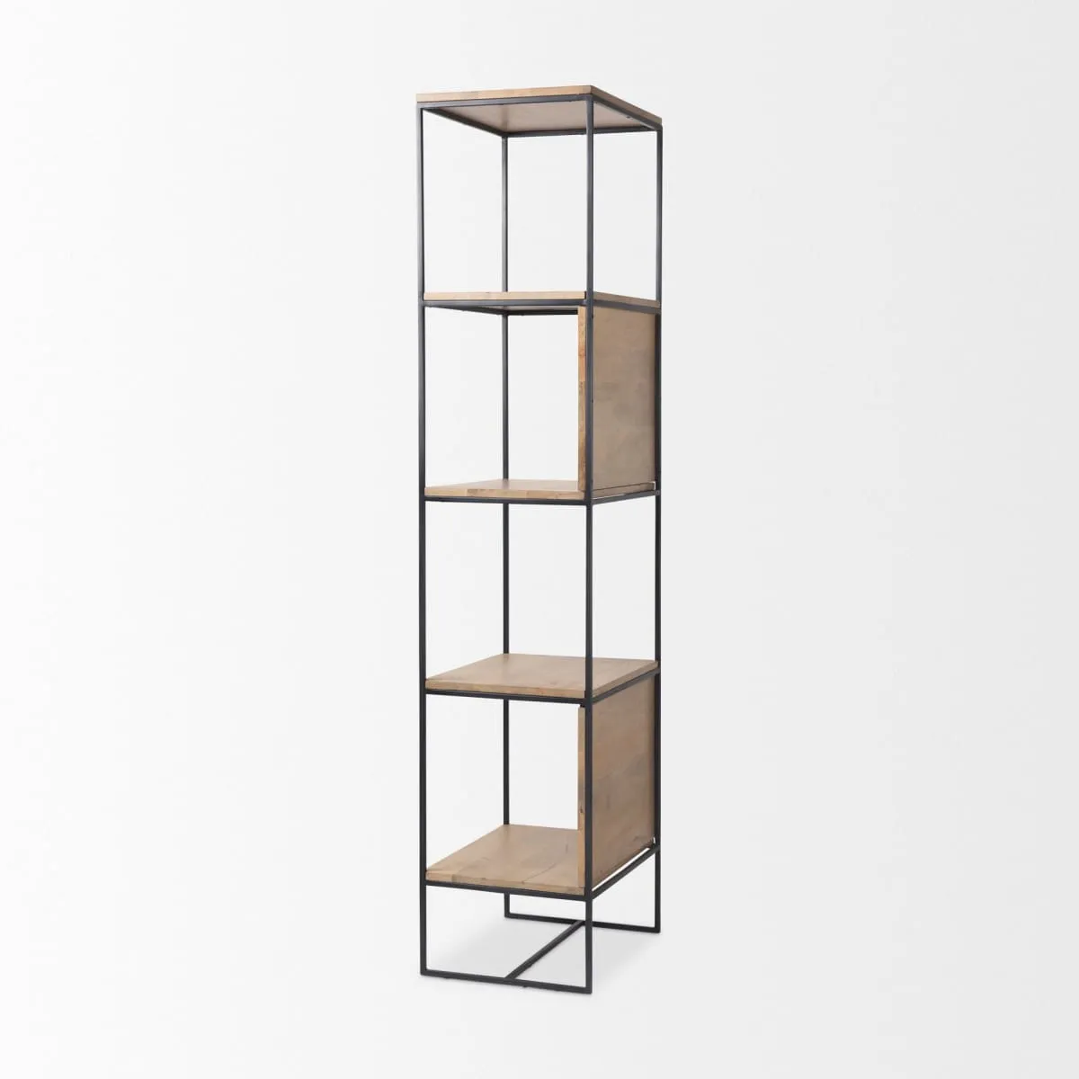 Morris 4 Tier Shelving Unit Brown Wood | Black Metal