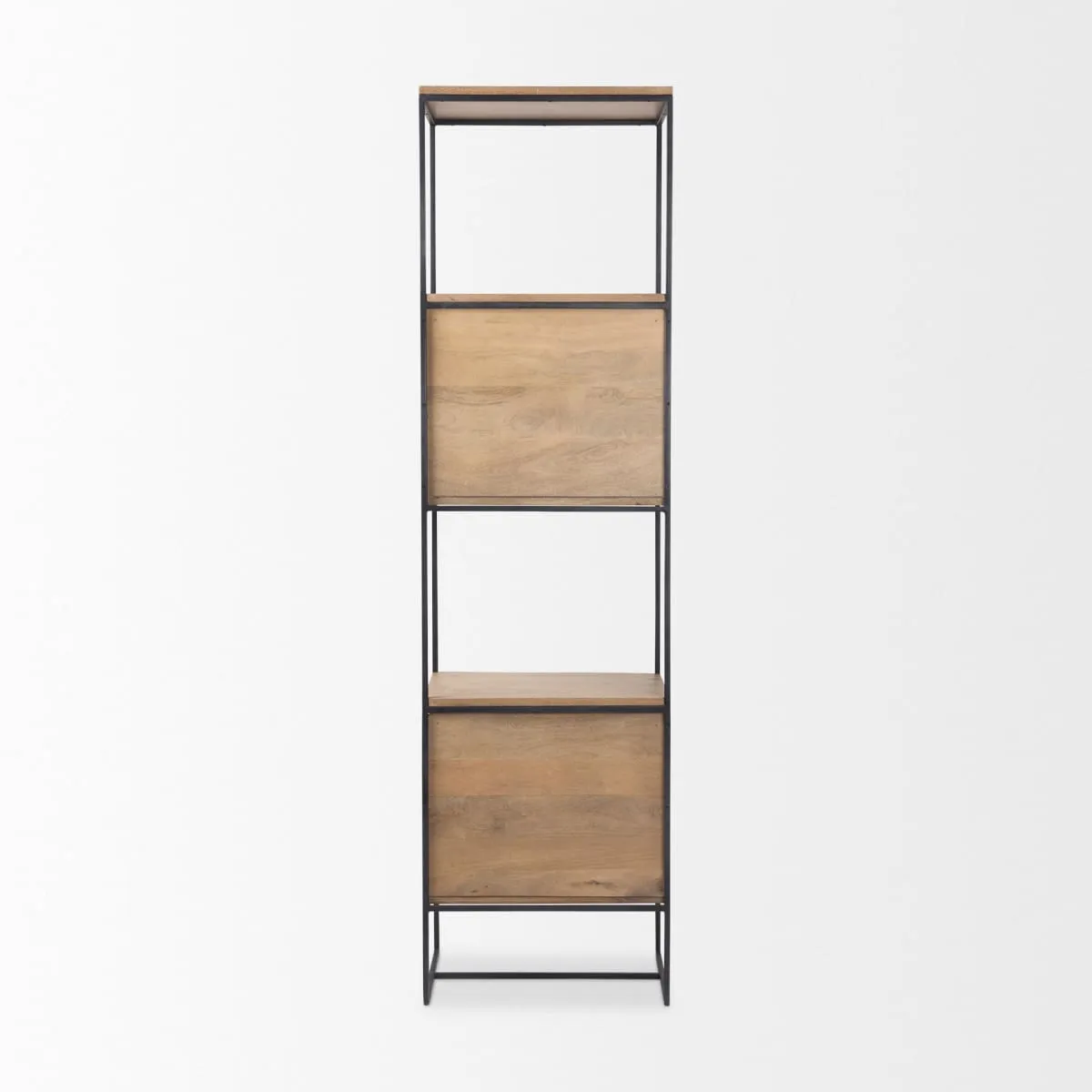 Morris 4 Tier Shelving Unit Brown Wood | Black Metal