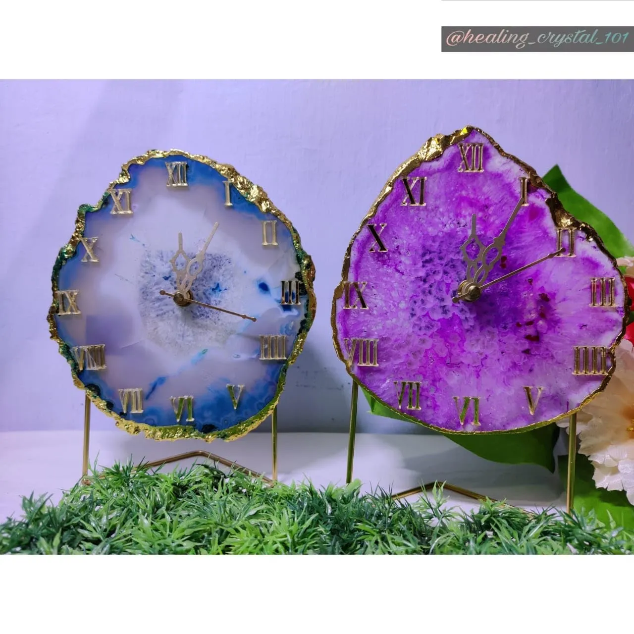 Natural Agate Druzy Crystal Clock for Elegant Office and Home Décor